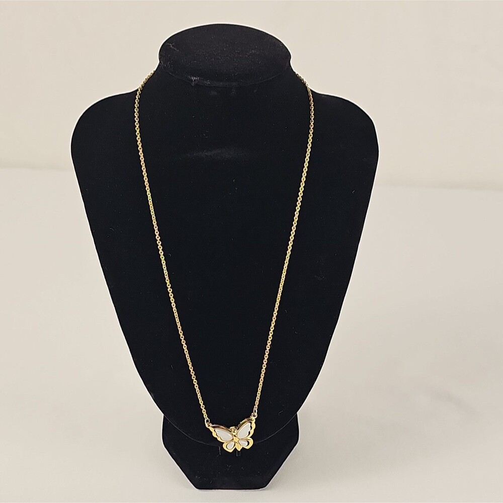 Vintage 1980s Flight of the Spring Butterfly Necklace White Cabochon Gold Tone